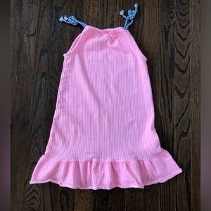 Vince Camuto Girls 6X Woven Cotton Pink/White Striped Halter Ruffled Hem Dress